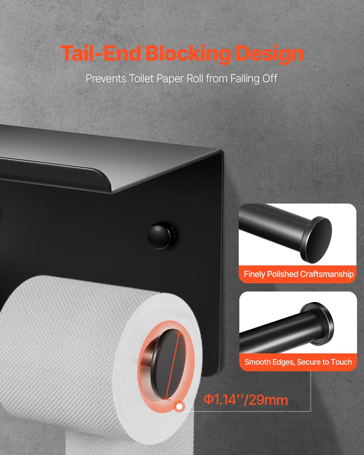 Wall-Mounted Toilet Paper Holder with Shelf, Matte Black