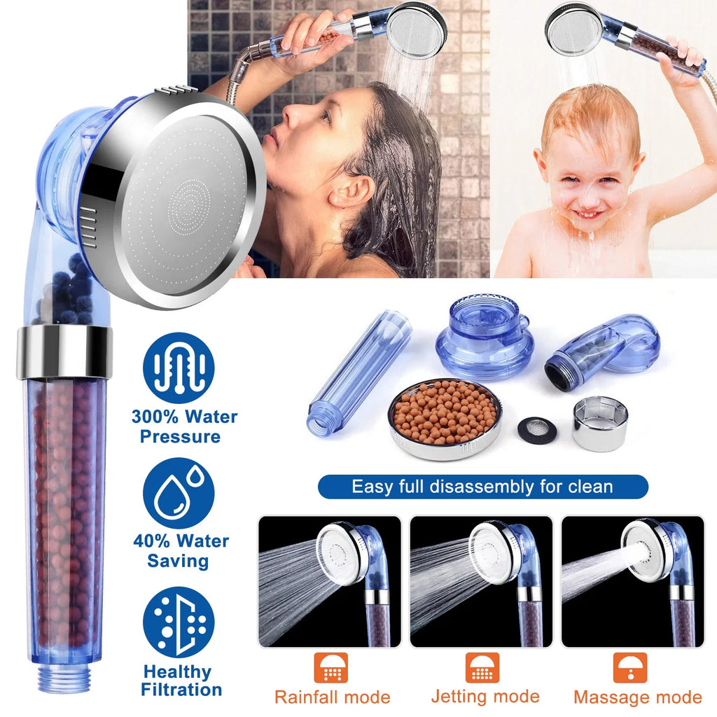 Ionic Filtration Shower Head High Pressure 3 Mode Stone Water Saving Bath - photo 10