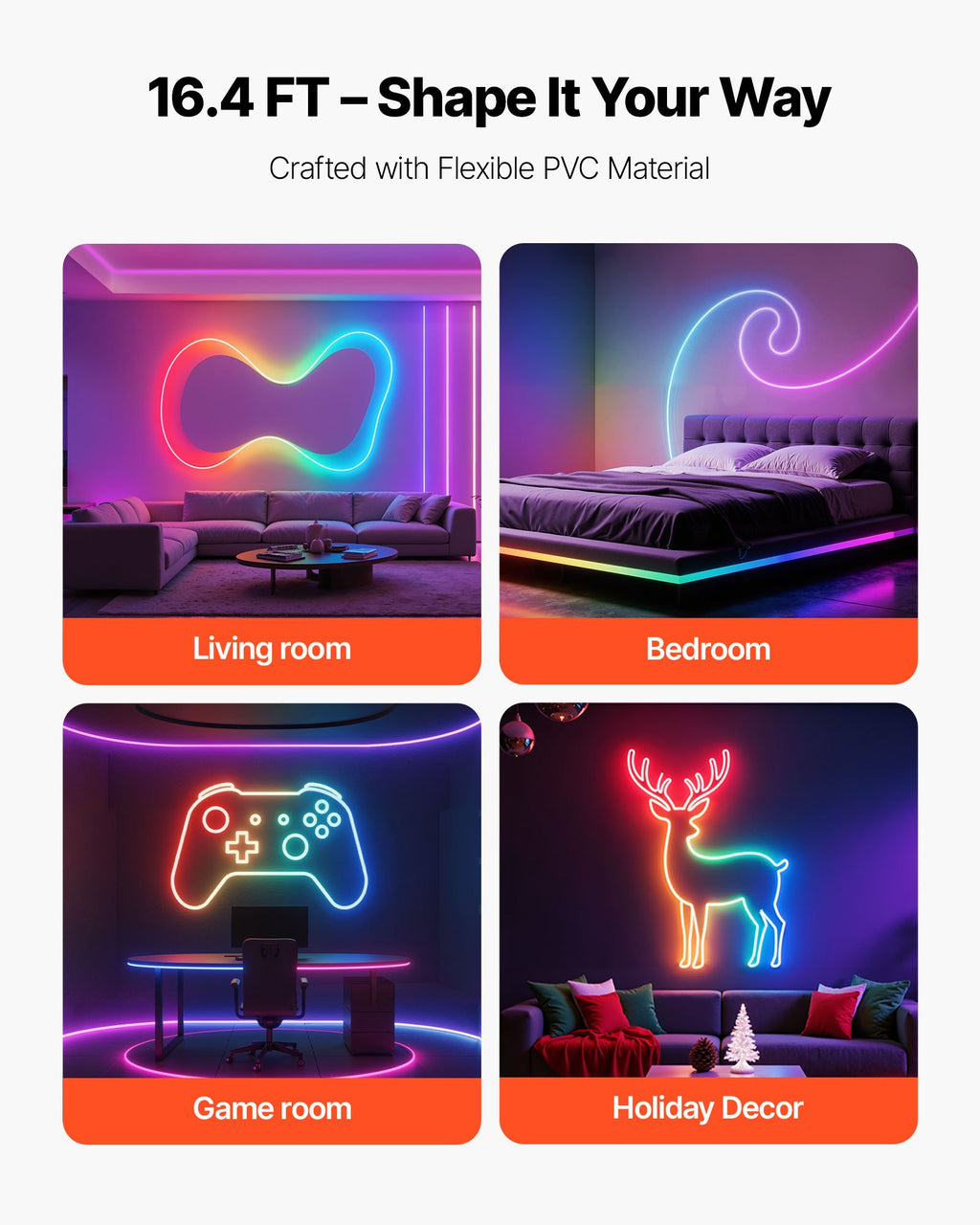 LED Neon Rope Light, 16.4 Ft, Flexible RGB-IC LED Strip Light, Control With - photo 5