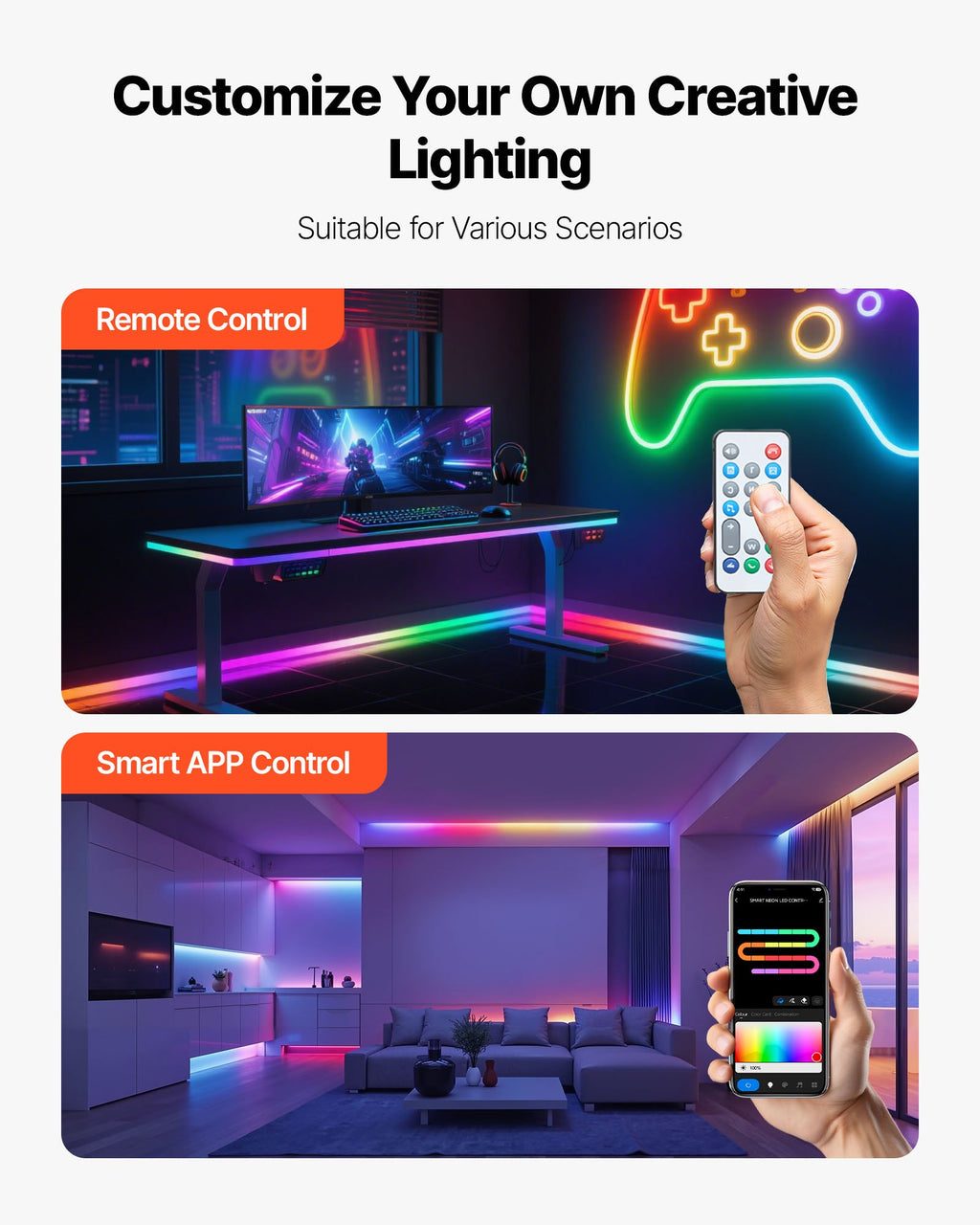 LED Neon Rope Light, 16.4 Ft, Flexible RGB-IC LED Strip Light, Control With - photo 3