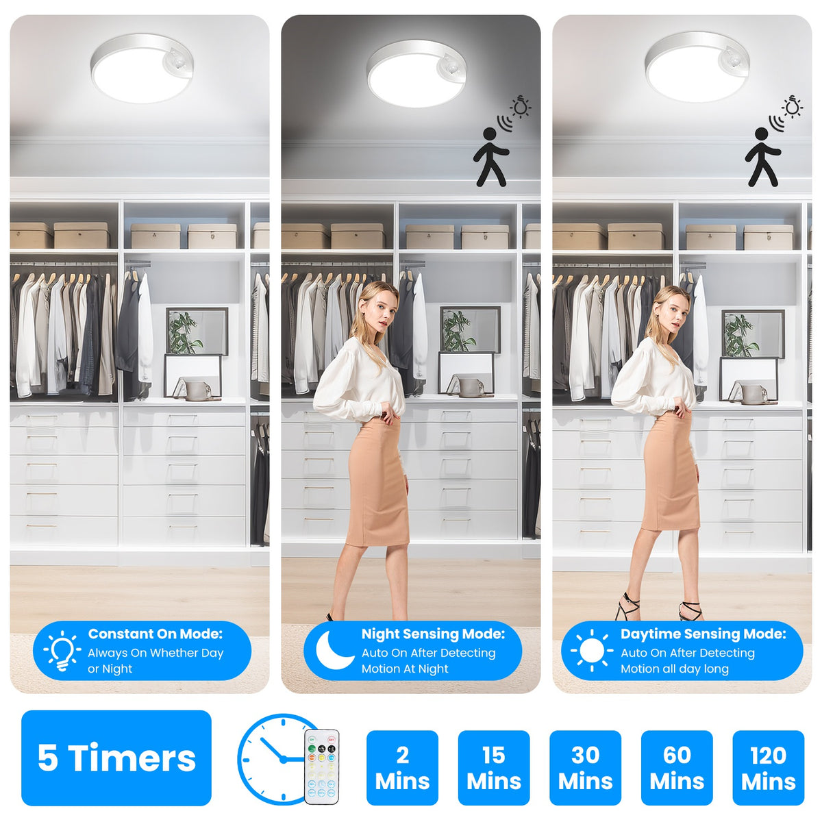 Wireless Motion Sensor Ceiling Light, Rechargeable Magnetic LED with Remote & Timer - photo 5
