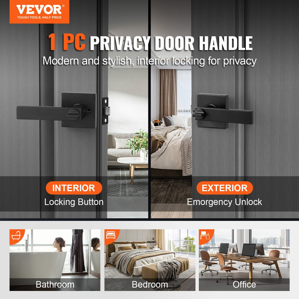 Privacy Door Handle 1 PC Matte Black Square Door Lever Interior Reversible Lever - photo 3