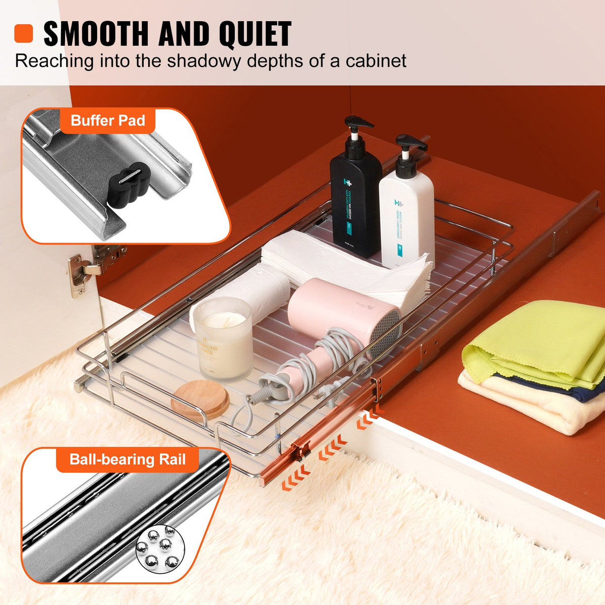 Pull Out Cabinet Organizer, Heavy Duty Slide Out Pantry Shelves, Chrome-Plated