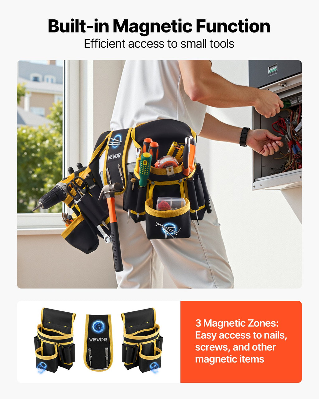 Tool Belt, Magnetic Tool Pouch For Men, 28 Pockets Heavy Duty Adjustable - photo 3