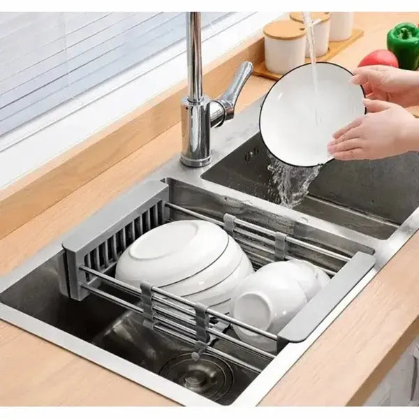 Adjustable Over-Sink Dish Drying Rack, Stainless Steel