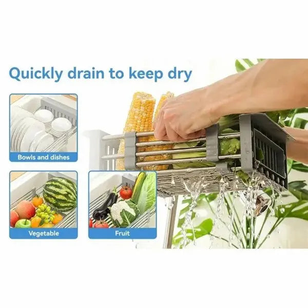 Adjustable Over-Sink Dish Drying Rack, Stainless Steel