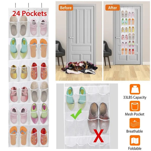 1Pc Over The Door Shoes Rack 24-Pocket Crystal Clear Organizer - photo 3