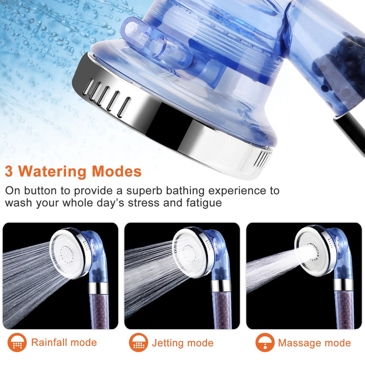 1Pc Ionic Filtration Shower Head High Pressure 3 Mode Stone Water Saving Bath - photo 7