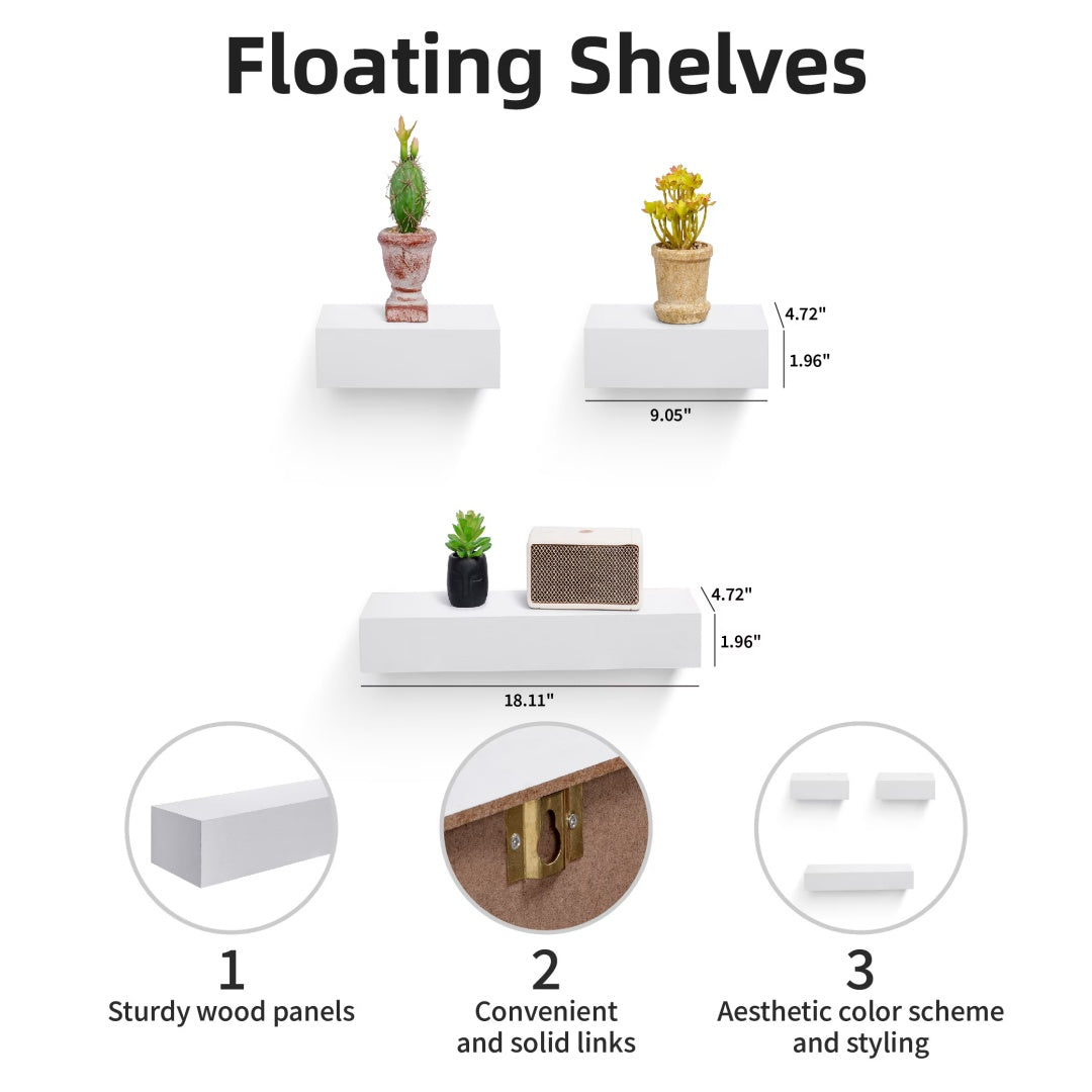 Floating Shelves 17.72 Wall Mounted Wood Shelves For Bathroom, Bedroom, Living - photo 2