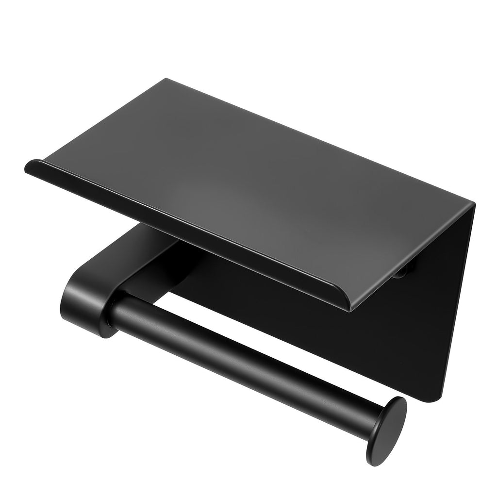 Wall-Mounted Toilet Paper Holder with Shelf, Matte Black