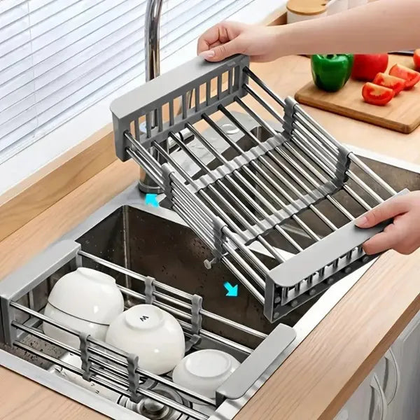 Adjustable Over-Sink Dish Drying Rack, Stainless Steel