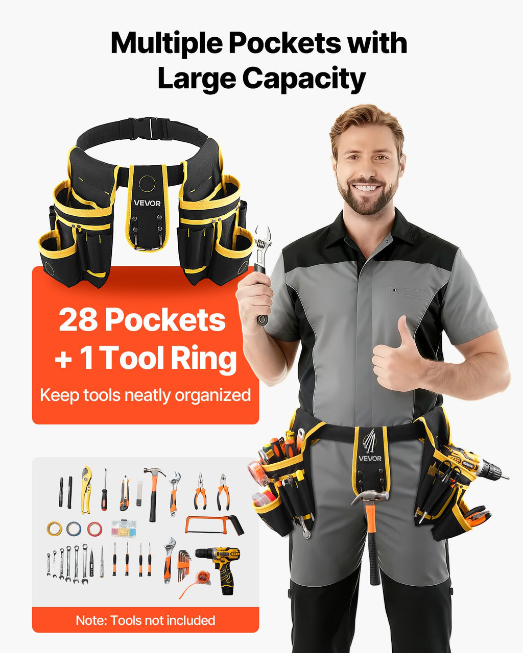 Tool Belt, Magnetic Tool Pouch For Men, 28 Pockets Heavy Duty Adjustable - photo 2