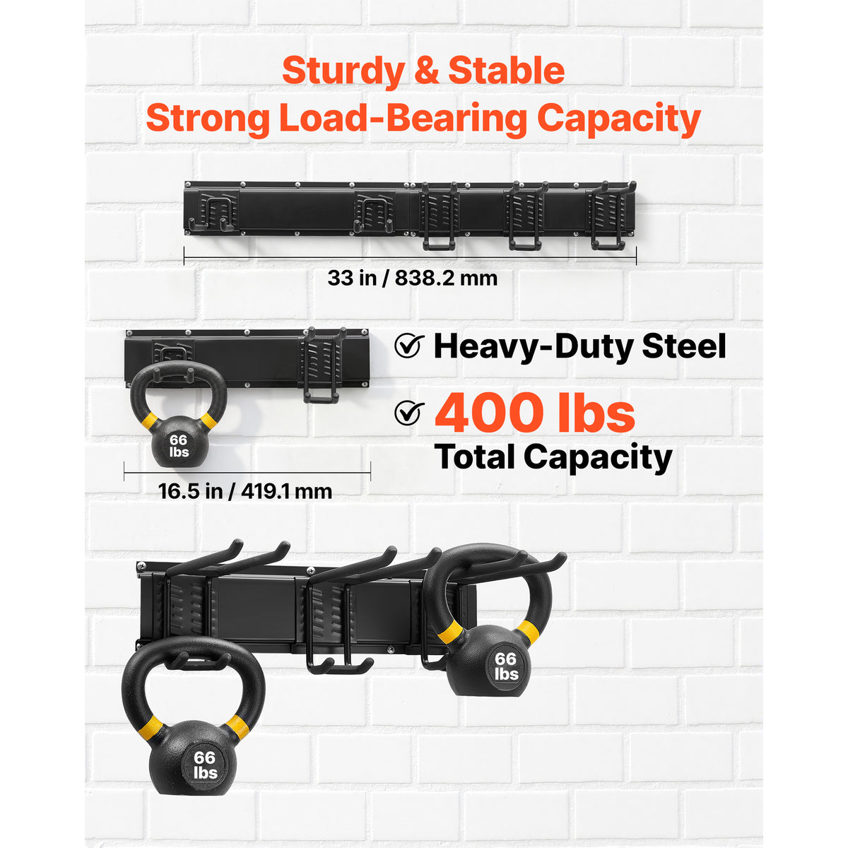 Garage Tool Organizer 33 Inch 400 Lbs Wall Mount Garden Tool Rack, Heavy Duty - photo 4