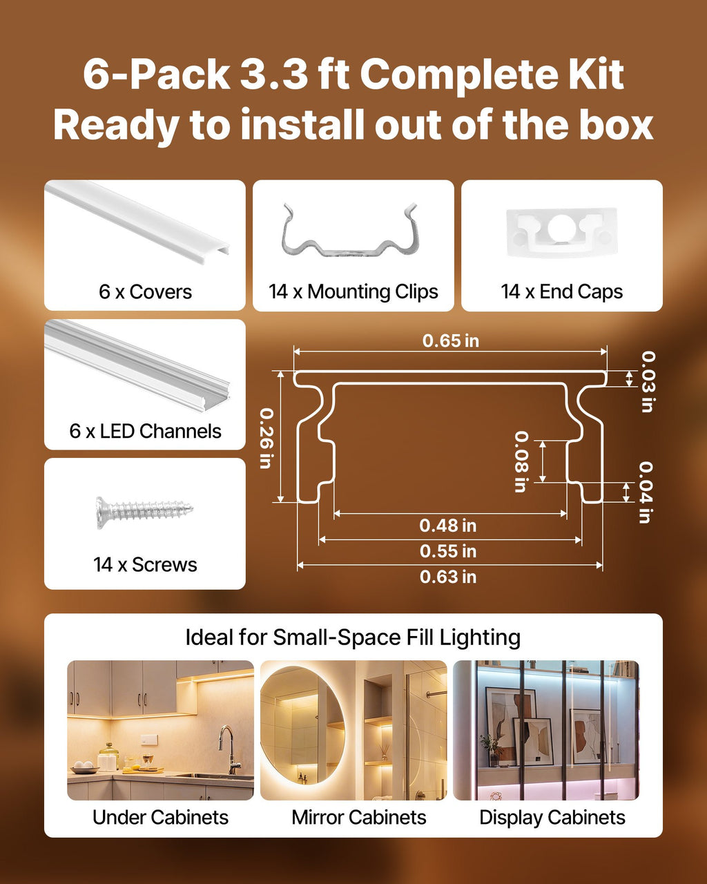 6-Pack 3.3 Ft/1M U Shape LED Aluminum Channel, With Milky Cover, End Caps And - photo 5
