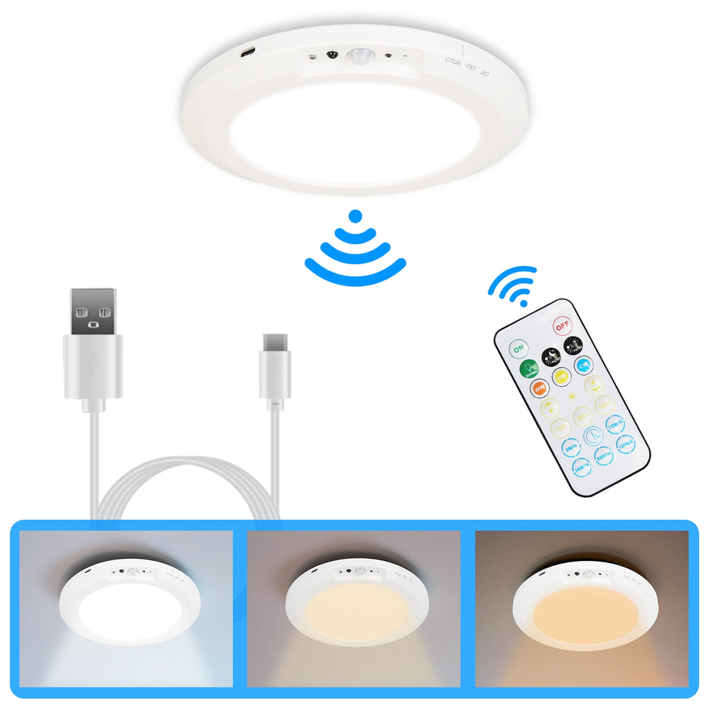 Wireless Motion Sensor Ceiling Light, Rechargeable Magnetic LED with Remote & Timer