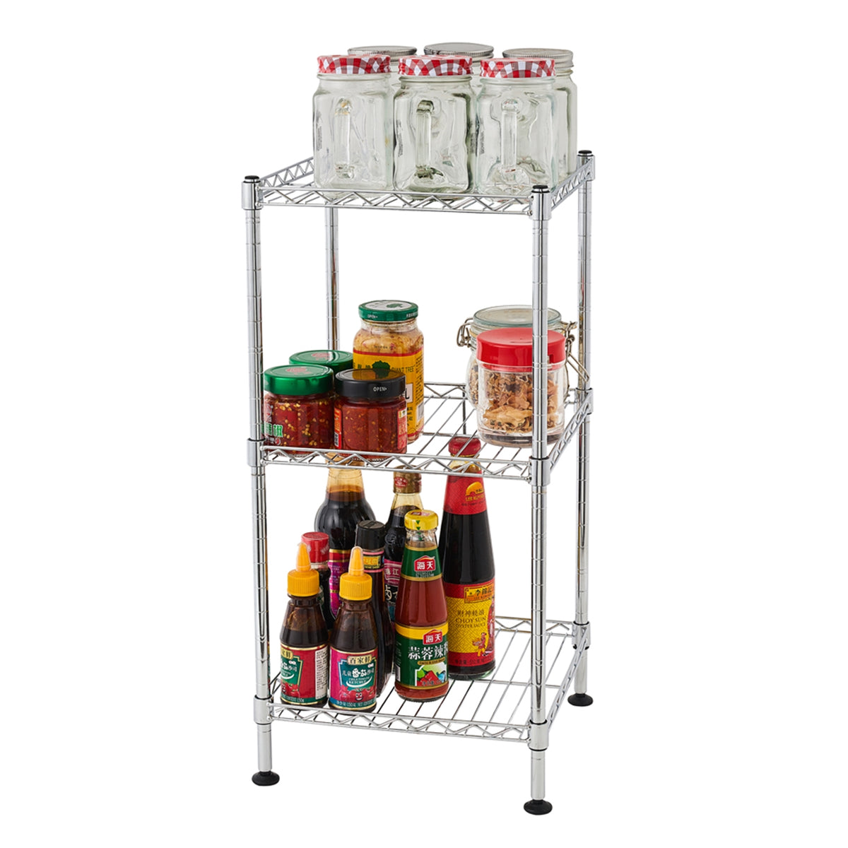 3-Tier Steel Wire Shelving Tower, 11.8 x 11.8 x 23.6 in
