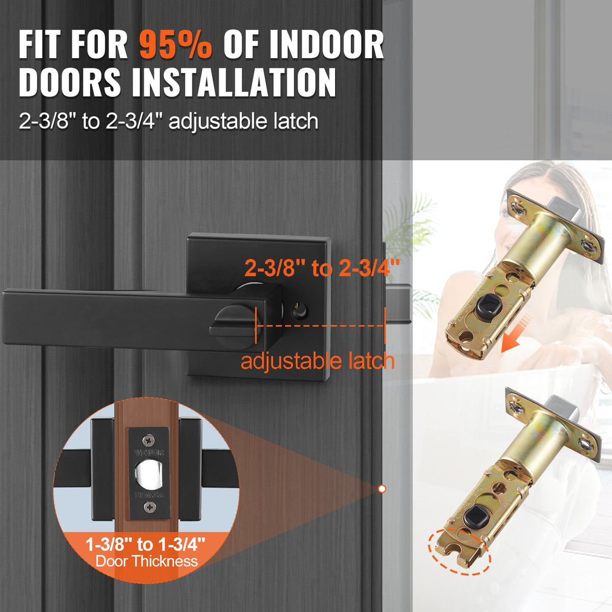 Privacy Door Handle 1 PC Matte Black Square Door Lever Interior Reversible Lever - photo 9