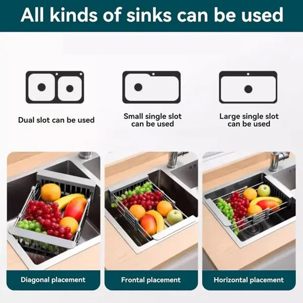 Adjustable Over-Sink Dish Drying Rack, Stainless Steel