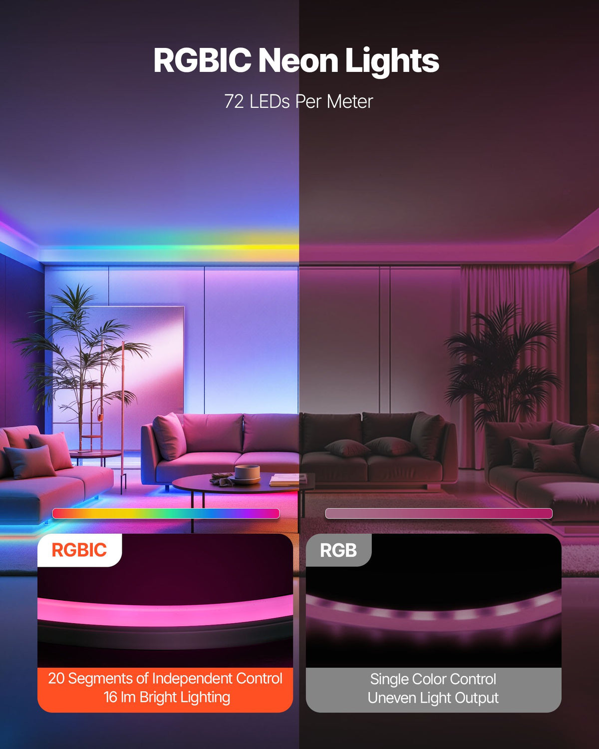 LED Neon Rope Light, 16.4 Ft, Flexible RGB-IC LED Strip Light, Control With - photo 4