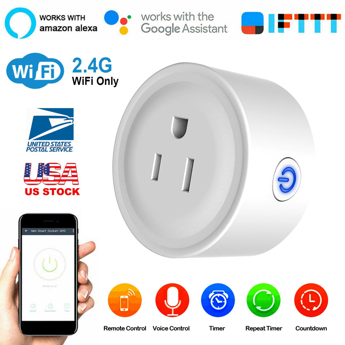 WiFi Smart Plug Outlet Wireless Smart Socket APP Remote Voice Control Timer