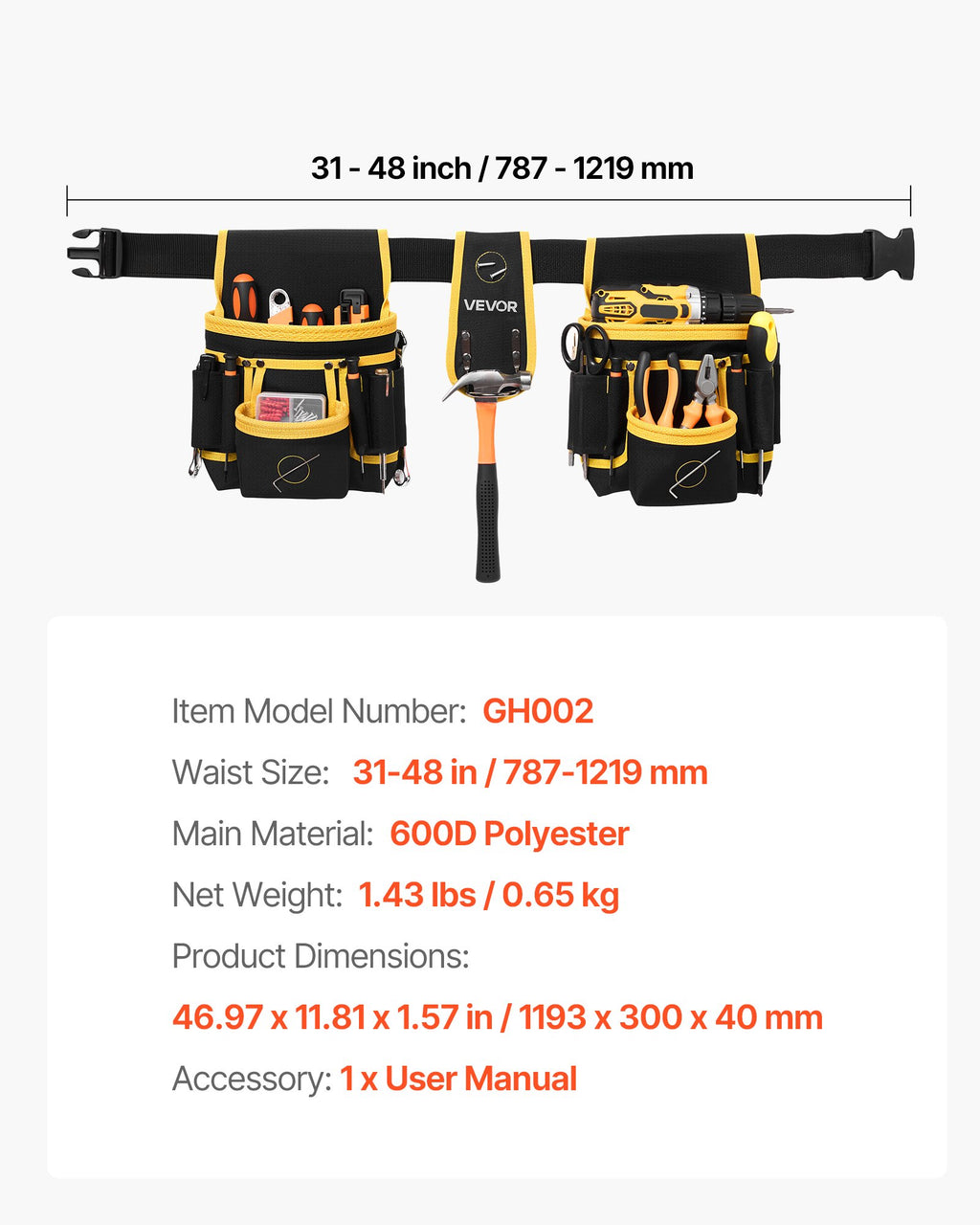 Tool Belt, Magnetic Tool Pouch For Men, 28 Pockets Heavy Duty Adjustable