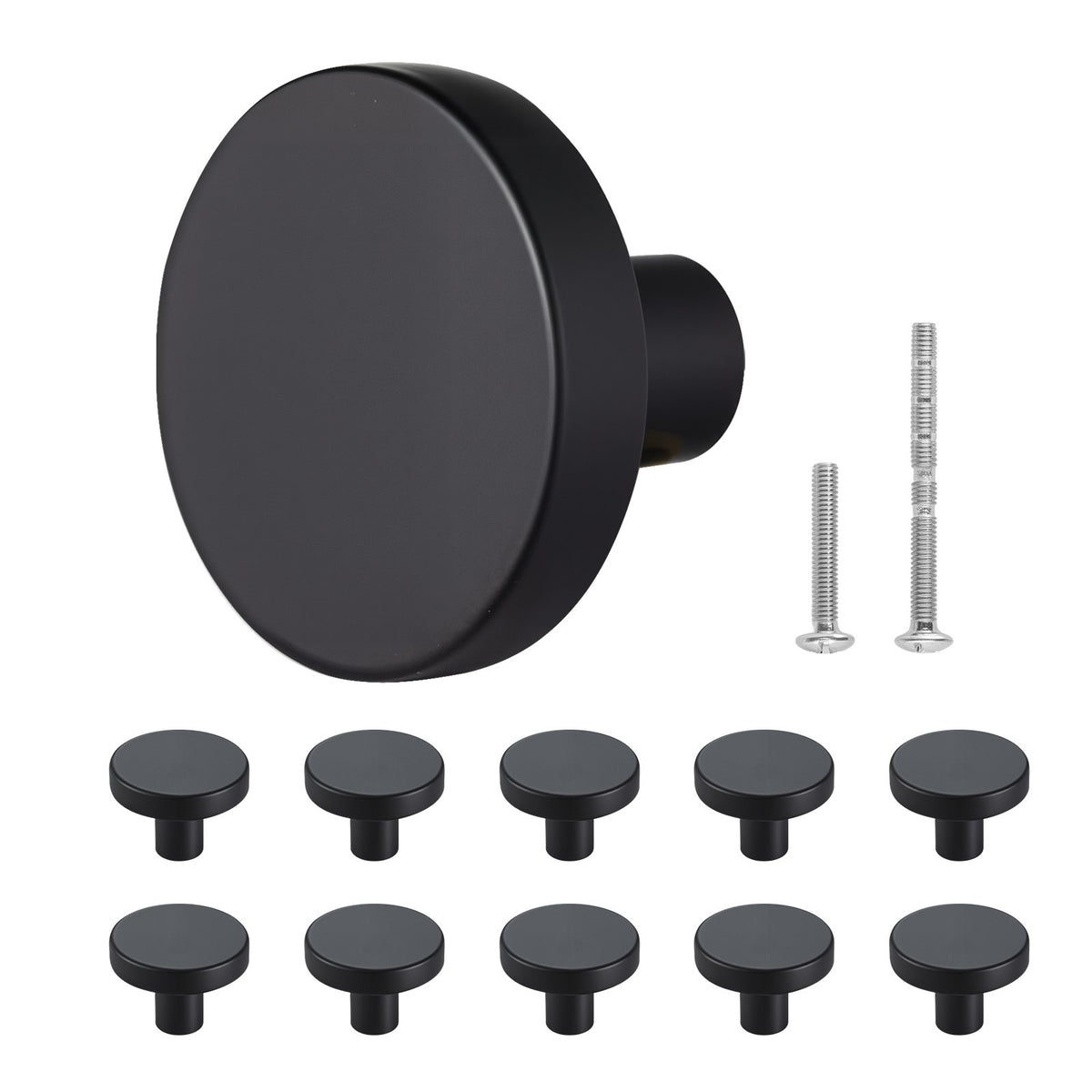 10 Pack Black Cabinet Knobs 1.26 Inch, Zinc Alloy Drawer Knobs with Screws