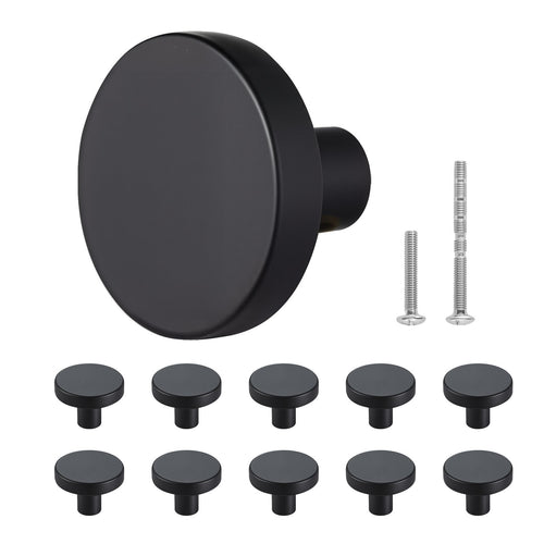10 Pack Black Cabinet Knobs 1.26 Inch, Zinc Alloy Drawer Knobs with Screws