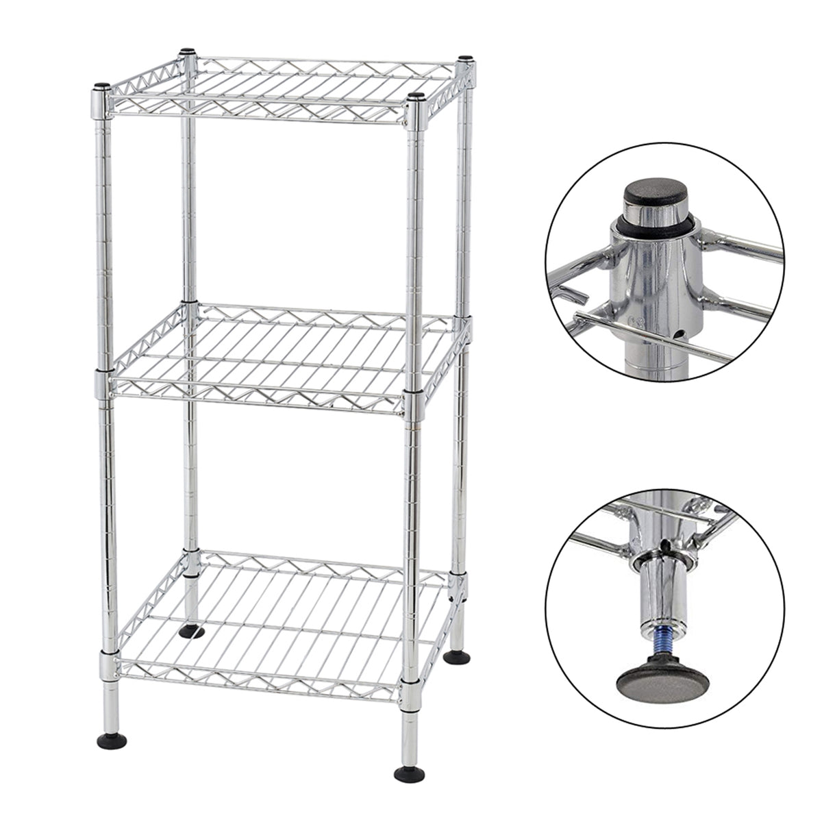 3-Tier Steel Wire Shelving Tower, 11.8 x 11.8 x 23.6 in