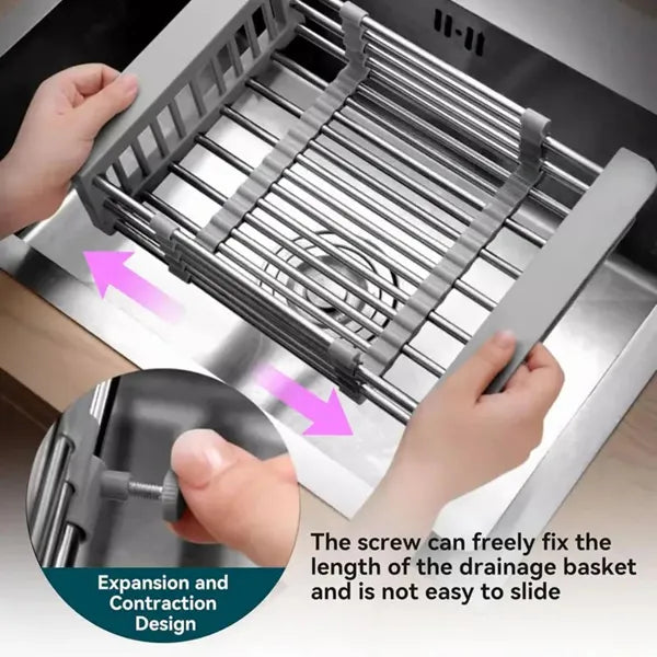 Adjustable Over-Sink Dish Drying Rack, Stainless Steel