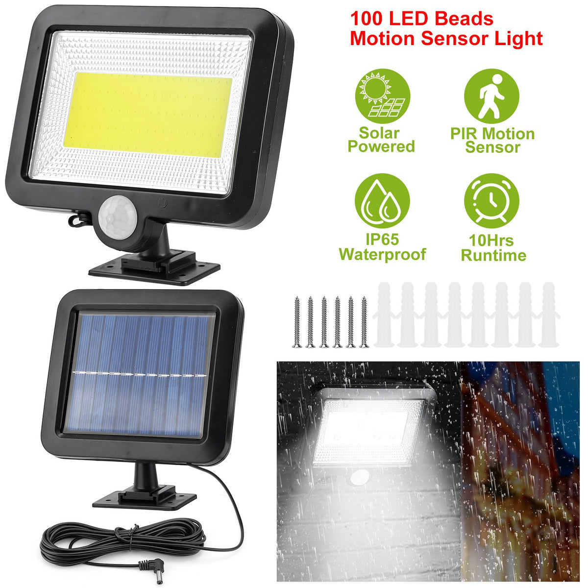Solar Motion Sensor Flood Light Outdoor, IP65 Waterproof with Separate Solar Panel - photo 6