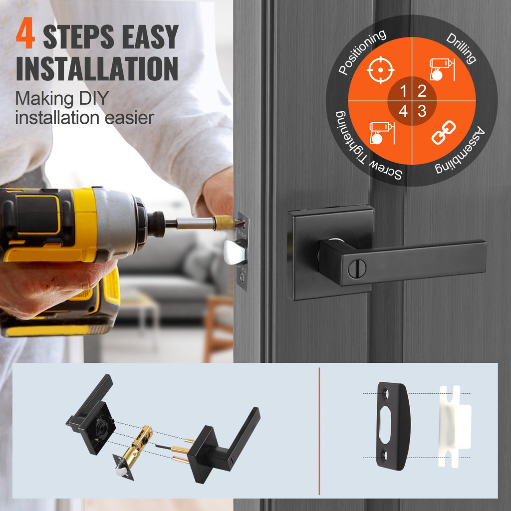 Privacy Door Handle 1 PC Matte Black Square Door Lever Interior Reversible Lever - photo 10