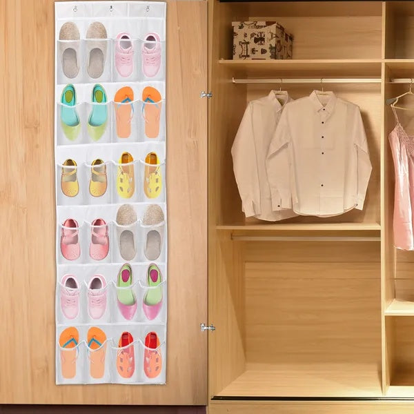 1Pc Over The Door Shoes Rack 24-Pocket Crystal Clear Organizer